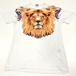 Geometric Lion Print White Shirt